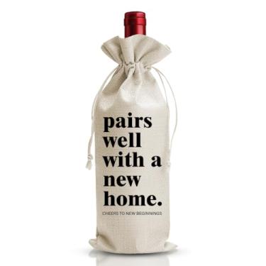 Imagem de Saco de vinho de inauguração de casa ou novo dono de casa para dono de casa, amigas, mulheres, esposa e vizinho, combina bem com uma nova casa, presente de corretor de imóveis para o cliente, presente