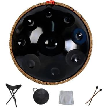 Imagem de Pano de mão harmônico para tambor 9 10 12 14 notas Instrumento de percussão profissional Handpan de aço com bolsa de viagem Decoração de corda e marretas para meditação Yoga Zen, preto, 9 no