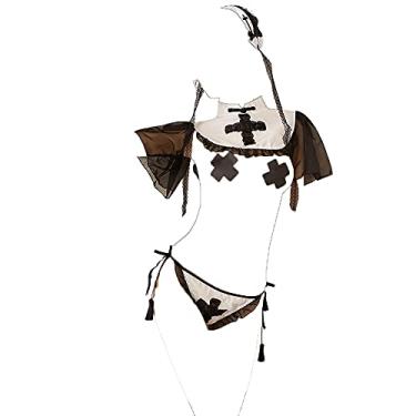 Imagem de Sexy lingerie uniform temptation cross collar sexy tassel black and white abstinence nun cosplay suit (6978Black)