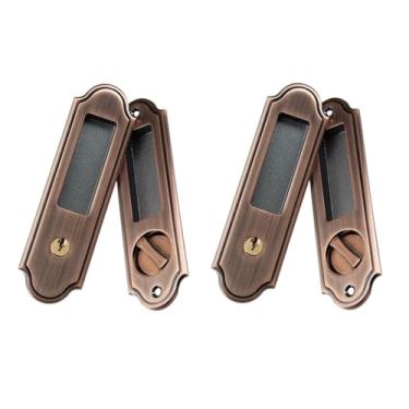 Imagem de Fechadura deslizante para porta de celeiro, 2 pacotes, maçaneta invisível, fechadura com chaves para porta de madeira de celeiro deslizante, porta de bolso, ferragens de móveis(Red Bronze)