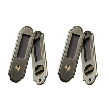 Imagem de Fechadura deslizante para porta de celeiro, 2 pacotes, maçaneta invisível, fechadura com chaves para porta de madeira de celeiro deslizante, porta de bolso, ferragens de móveis(Bronze)