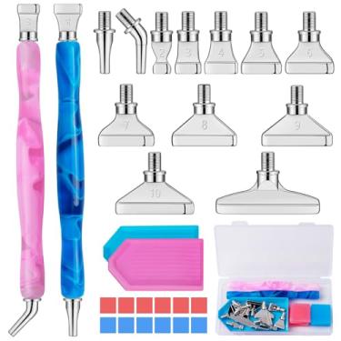 Imagem de Sttargxing Kit de caneta de pintura de diamante com 21 peças, pontas de aço inoxidável com 6 argilas, acessórios de pintura de diamante 5D com pontas múltiplas, caneta de substituição de pintura de diamante para artesanato DIY (prata)