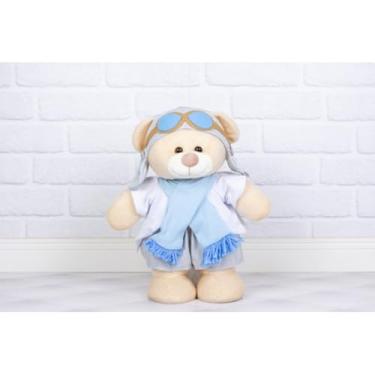Imagem de URSO DE PELUCIA AVIADOR CLASSICO AMORE 60 CM PARA DECORAÇÃO (BRANCO CINZA AZUL CLARO)