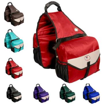 Imagem de Majestic Ally Bolsa para sela de cavalo – Cooler isolado de nylon à prova de vazamento, acolchoado com bolsos e porta-garrafas de água, bolsa de sela equestre durável (vermelha)