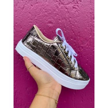 Imagem de Tênis Casual Confortável Feminino Ki Barato, Dourado, 37