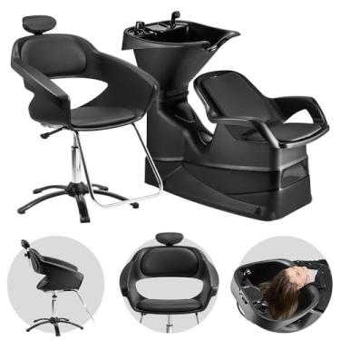 Imagem de Kit Salão de Beleza Cadeira Primma Manual + Lavatório com Cuba Reclinável Champ Preto - Dompel