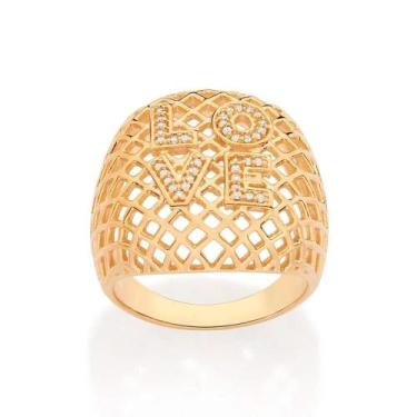 Imagem de Anel banhado ouro 3x 24k 18k e 22k feminino rommanel grande maxi love 