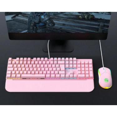 Imagem de Kit Teclado e Mouse Mecânico abnt2 Gamer Led RGB Iluminado Rosa - Fire