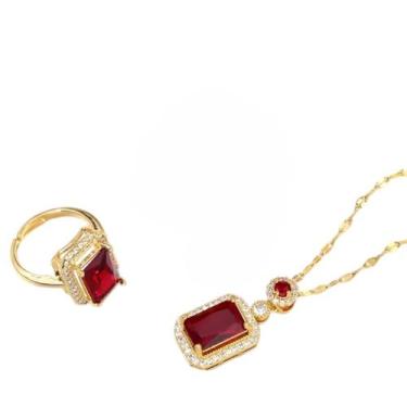 Imagem de Cordão + Anel Feminino pedras vermelhas - banhado a ouro - ToJoia18k