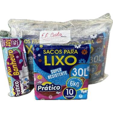 Imagem de Kit c/ 12 saco de lixo 30 litros preto prático pct/ 10 unid - E A COST