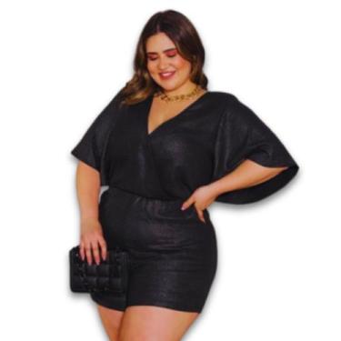 Imagem de Macaquinho Air Flow Tecido Foil Manga Flare Botão nas Costas Plus Size