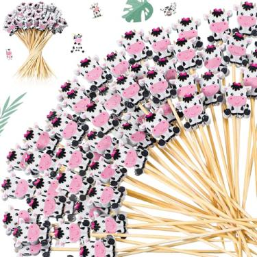 Imagem de Tioncy 100 palitos de coquetel de vaca 12 cm palitos de coquetel de vaca para aperitivos espetos decorativos de bambu decorações de festa palhetas de comida de frutas para suprimentos de festa de