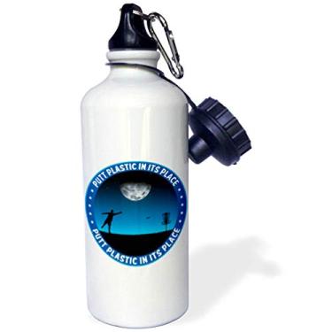 Imagem de 3dRose Putt Plastic In Its Place 8 silhueta de golfista de disco Frisbee colocando sob a lua - garrafa de água esportiva, 600 ml, branco