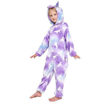 Imagem de NewFuzzy Pijama infantil de unicórnio, fantasia de cosplay de Halloween, roupa de dormir (EUA, idade, 10 anos, folha roxa)