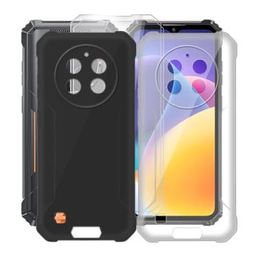 Imagem de KJYFOANI Capa para Oukitel WP28 S, com [2 películas protetoras de tela de vidro temperado], capa preta de silicone macio à prova de choque para Oukitel WP28 S (6,5 polegadas) - Preto e transparente