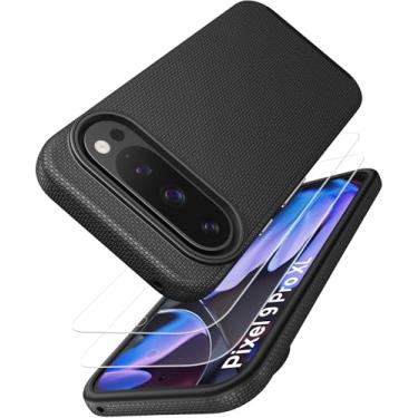 Imagem de Vihibii Capa para Google Pixel 9 Pro XL, com [2 películas de vidro temperado], textura antiderrapante agradável, capa de silicone de proteção de camada dupla à prova de choque para Google Pixel 9 Pro