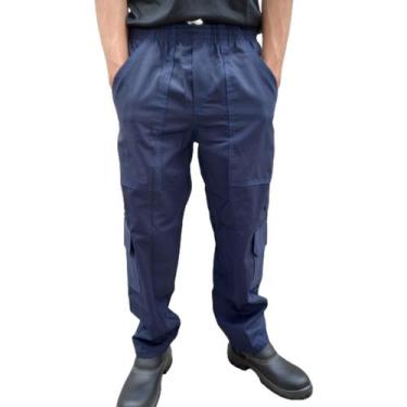 Imagem de Calça Cargo em Brim 6 Bolsos Cintura Com Elástico - EQUIVALE, P, Azul 