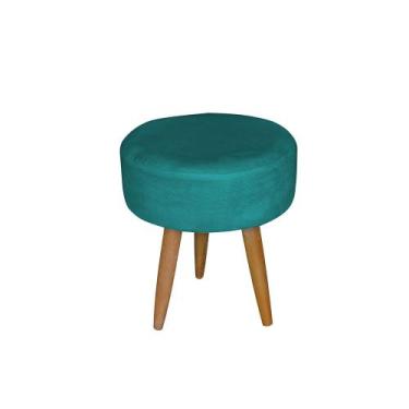 Imagem de Kit 2 Puff Redondo Pé Palito Suede Azul Turquesa - Ninho Decor