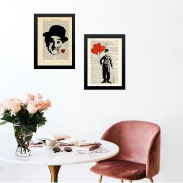 Imagem de Kit 2 Quadros Charlie Chaplin Vintage - Romântico 45x34cm - com vidro 