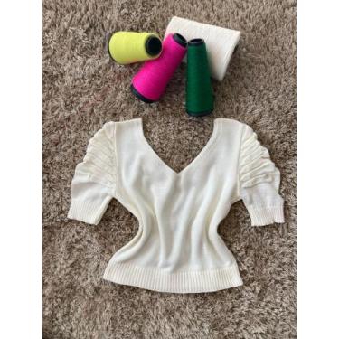 Imagem de cropped feminino gola v manga princesa tricot, Off