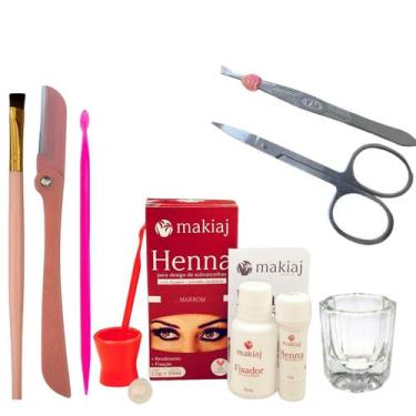 Imagem de Kit Henna Makiaj Design Sobrancelhas Pincel Navalha Tesoura Palito Dos