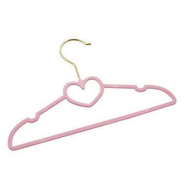 Imagem de Kit 40 Cabides Veludo Rosa Gancho Dourado Infantil Coração - ARBORETHO