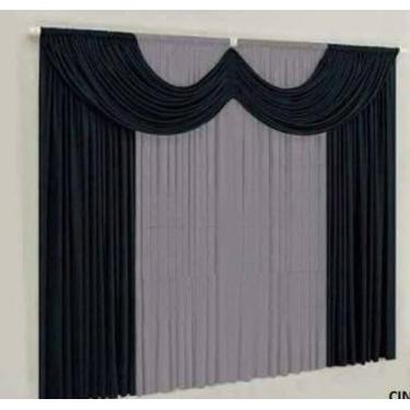 Imagem de Cortina Sala ou Quarto Decorativa 2 metros Preto Cinza - NOSSO LAR ENX
