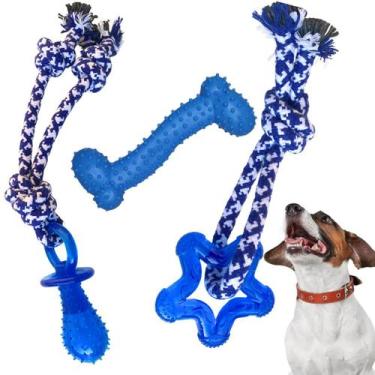 Imagem de kit 3 Brinquedo mordedor para cachorros pequenos chupeta ossinho com c