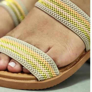 Imagem de Sandália de Elástico Rasteirinha Tiras Strass Moda Verão Chinelo Praia