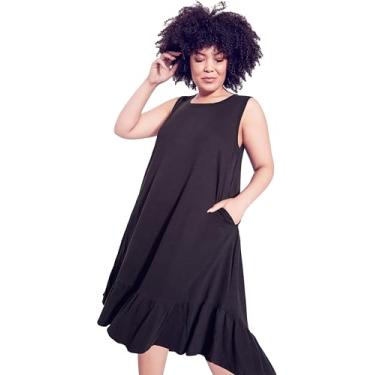 Imagem de AVENUE Vestido liso Evie Ruffle, Preto, 56-58