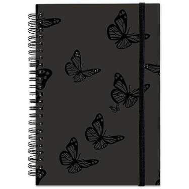 Imagem de Deokke Caderno espiral, diário de capa dura, pautado largo, caderno espiral, A5 14 x 21 cm, papel grosso de 80 g/m², 60 folhas 120 páginas, para meninas, mulheres, escola, escritório, estética, fofo, cinza, preto, borboleta