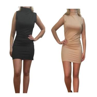 Imagem de Kit c/2 Vestidos Gola Alta Canelado - Empório J, Preto, Areia, Único