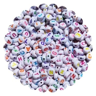 Imagem de 600 Miçangas de letras do alfabeto p pulseiras e colares (Branco e colorido)