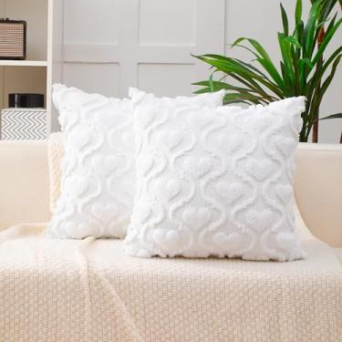 Imagem de All Smiles Conjunto de 2 capas de almofada brancas para dia dos namorados, 45,7 x 45,7 cm, decoração de sofá, decoração de casa, casa de fazenda, aniversário de casamento, capa de almofada para
