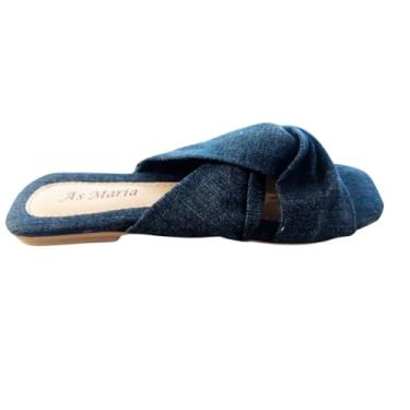 Imagem de Sandália Feminina Rasteirinha Em Jeans Conforto Moda Casual (Jeans, BR, Adulto, Numérico, 44)