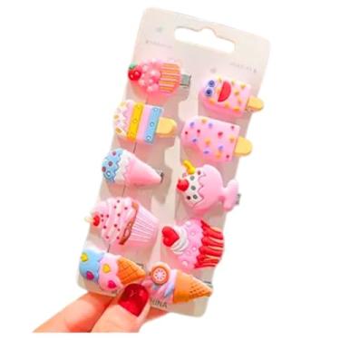 Imagem de Kit Presilha De Cabelo Infantil Criança Menina Feminina Princesa Acessórios Bico de Pato Laço Enfeite Para Cabelo Tic Tac Garra Rosa Unicórnio Sorvete Princesas Silicone Pregador Colorido Qualidade Presente (Sorvete)