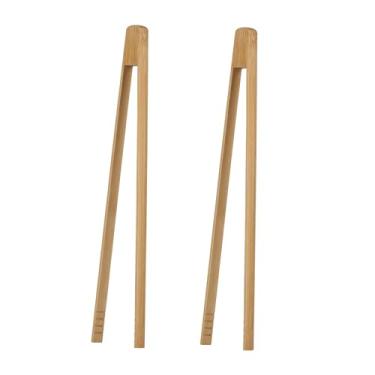 Imagem de I-MART Pacote com 2 pinças de torradeira de bambu de 30 cm, pinças de madeira para cozinhar, utensílios de cozinha de bambu reutilizáveis e seguros para pão, bacon, muffins, bagels