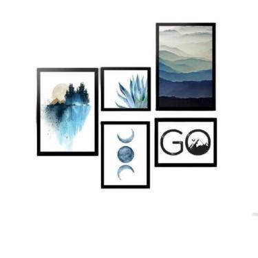 Imagem de Kit 5 Quadros Decorativos Com Molduras Azuis Go - D'Cora