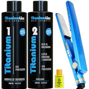 Imagem de Kit Prancha Chapinha Nano Profissional 450 F + Kit Titanium Liss 2x1 Shampoo + Ativo + Argan