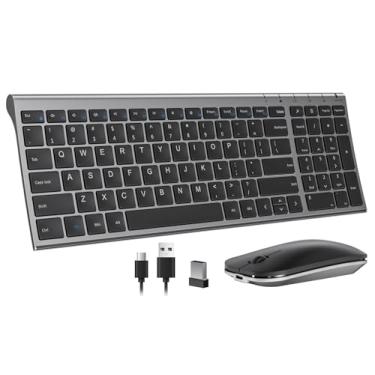 Imagem de seenda Mouse com teclado sem fio, ultrafino, teclado e mouse recarregável de perfil baixo com teclado numérico para Windows XP/7/8/10/11/11 Pro, preto e cinza
