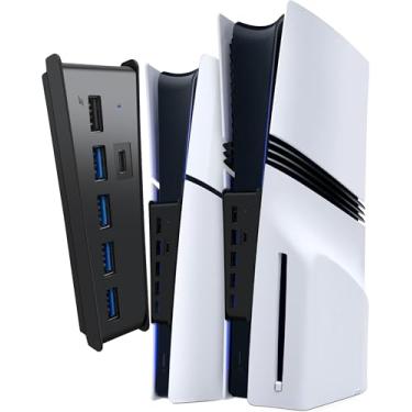 Imagem de Hub USB de 6 portas para PS5 Pro/Slim, expansor de porta USB para PS5 com 4 USB-A + 1 porta de carregamento + 1 tipo C 3.1, compatível com acessórios PlayStation 5 Slim e Pro - Preto