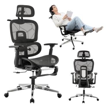 Imagem de Cadeira de escritório ergonômica de malha com apoio para os pés, cadeira de jogos de malha alta com suporte lombar, suporte para as costas, encosto de cabeça ajustável e apoios de braço para
