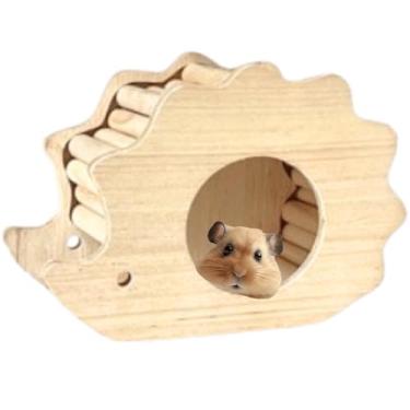 Imagem de Casa esconderijo de madeira para hamster, madeira natural, ratos para animais de estimação, escalada, cabana de brincar, quarto de refúgio para pequenos porcos-espinhos, habitat de chinchila,