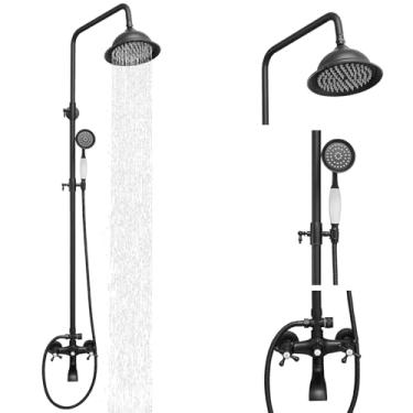 Imagem de BWE Chuveiro Externo Preto Fosco com Função Tripla, com Pulverizador Manual Ajustável e Bico de Banheira, Chuveiro de Alta Pressão com Efeito de Chuva, Conjunto Completo de Montage (, Preto Fosco)