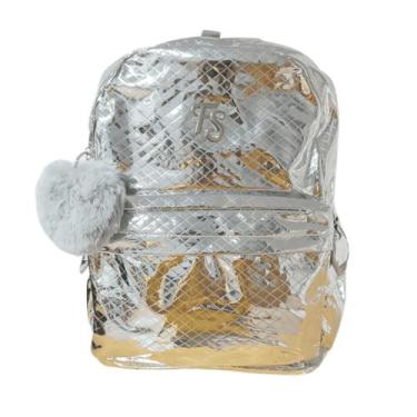 Imagem de Mochila metalizada prata Fiorella sotti + Pom Pom grande