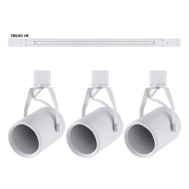 Imagem de Kit trilho 1m + 3 spots PAR20 Branco Troca lâmpada - Pix