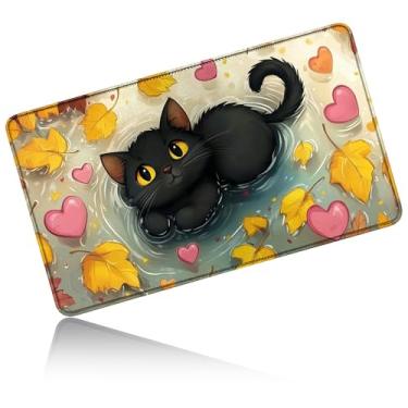 Imagem de Dikoer for MTG Playmat 24 x 14 Inches, Card Playmat Stitched with Magic Zones Commander Deck Gaming Desk Mat Card Gameplay Pad for MTG TCG Trading Card Inked Game - Maple Leaf Black Cat