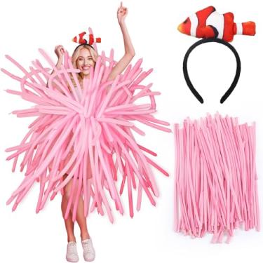 Imagem de WinnerWhy Fantasia de peixe-palhaço de Halloween com balão laranja faixa de cabeça de peixe coral para cosplay e artigos de festa, Várias cores, Tamanho Único