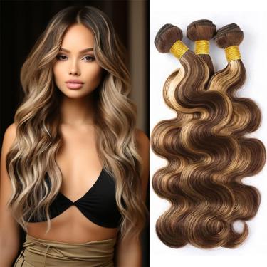 Imagem de Pacotes de tecelagem de cabelo QEUOPE Highlight Body Wave P4/613 30 cm 35 cm 40 cm