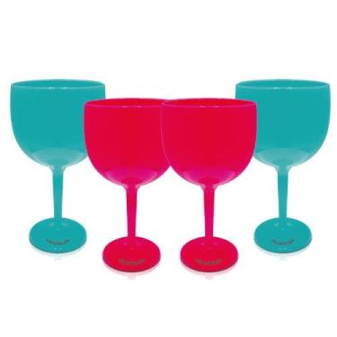 Imagem de Taça Para Gin Azul Turquesa E Rosa Kit 4 Unidades Em Acrílico - Krysta